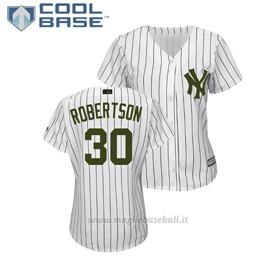 Maglia Baseball Donna New York Yankees David Robertson 2018 Dia de los Caidos Cool Base Bianco